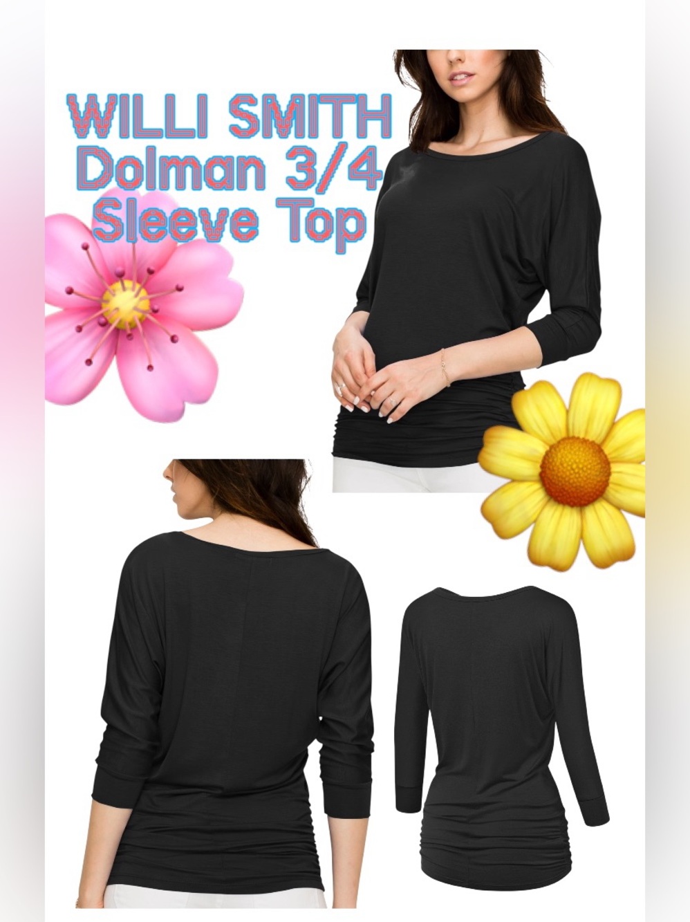 WILLI Smith 3/4 sleeve top dolman sleeve Black size small